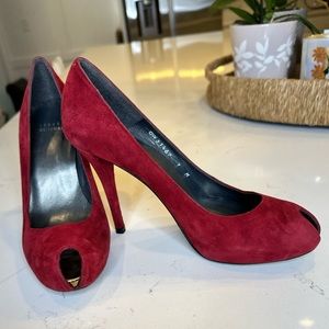 Stuart Weitzman burgundy open toe heels shoes size 7
